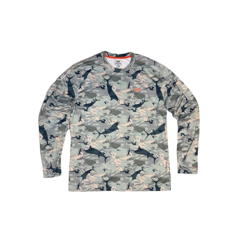AFTCO Fishing Shirt Mens XL Blue Camo Marlin AFTECH Performance Long Sleeve